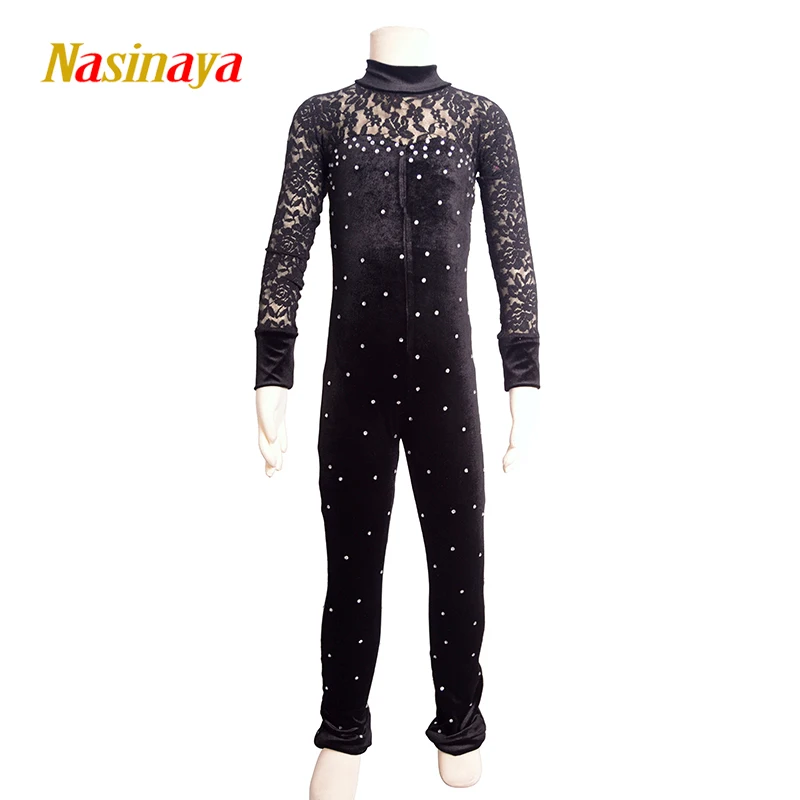 Nasinaya Figure Skating Women\'S Tights Jumpsuit Girl Kids One Custom Rhinestone Skating Costume Lace Flowers