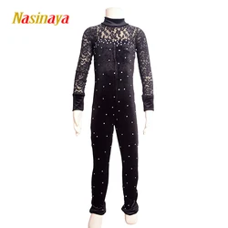 Nasinaya Figure Skating Women'S Tights Jumpsuit Girl Kids One Custom Rhinestone Skating Costume Lace Flowers