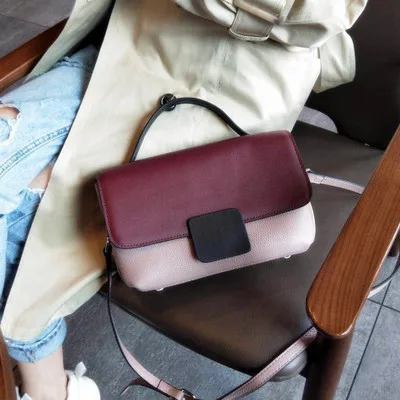 

Women Genuine Leather Bag Messenger Bag contrast color ladies Crossbody Handbag Famous Designer Female Handbag Shoulder Bag Sac