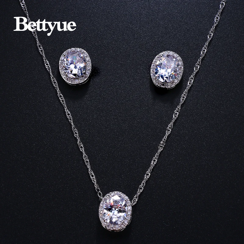 Bettyue Brand Charm Fashion Jewelry Sets AAA Zircon White Gold Color Oval Shape Jewelry Sets For Woman Shining Wedding Gift