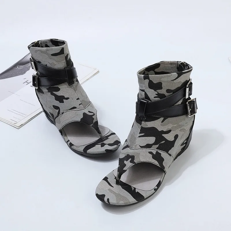 Women Denim Sandals Summer Casual Wedge Shoes Ladies Beach Flip Flops Height Increasing Sandalias Mujer Camouflage Wedges