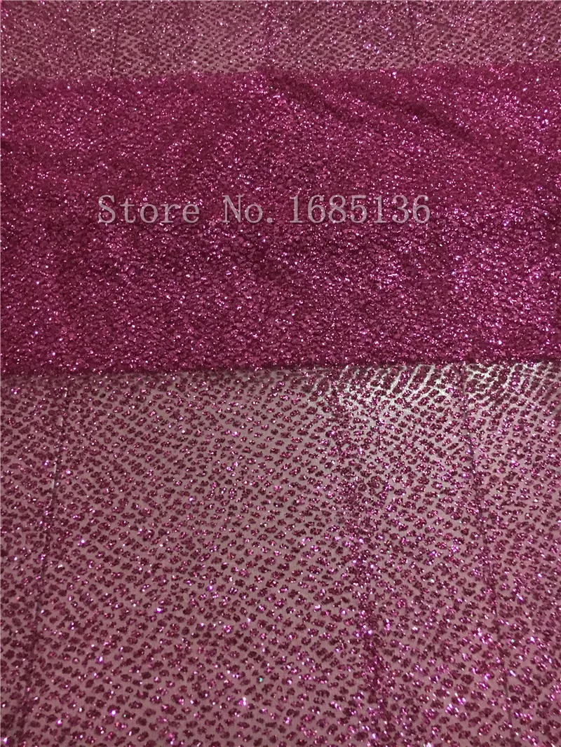 

Sparkly glued print glitter tulle african Indian net lace fabric 5yards for wedding dress fushia pink