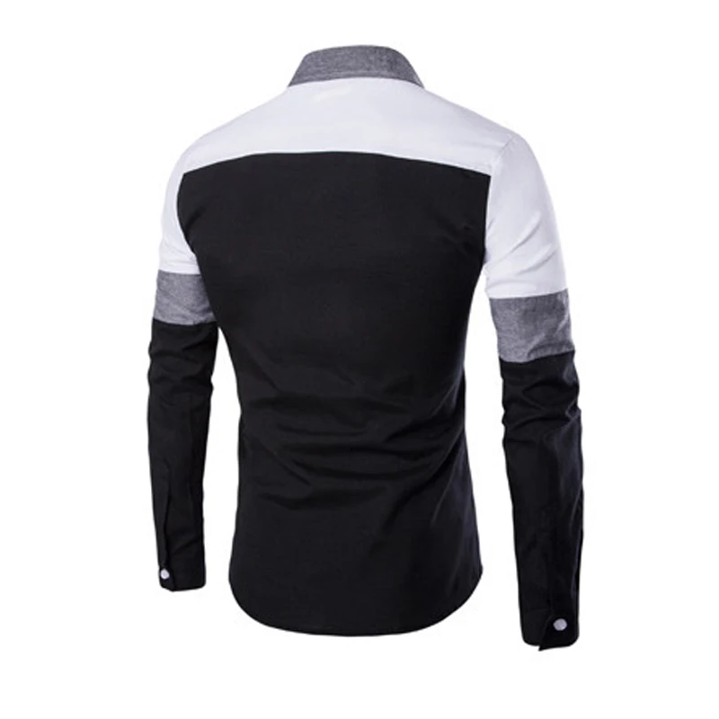 New 2019 Oxford Men Long Sleeve Shirt Spring Autumn Patchwork Pocket Men\'s Casual Shirt Cotton Slim Fit White Men Clothing M-2XL