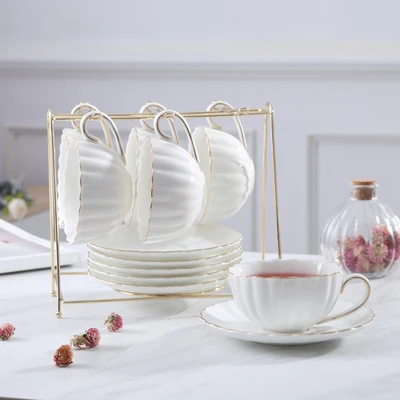 1-6PCS Pink Romantic Pumpkin Coffee Cup Set Kitchen Accessories Bone China Ceramics Tea Cup Organizer English Afternoon Red Tea