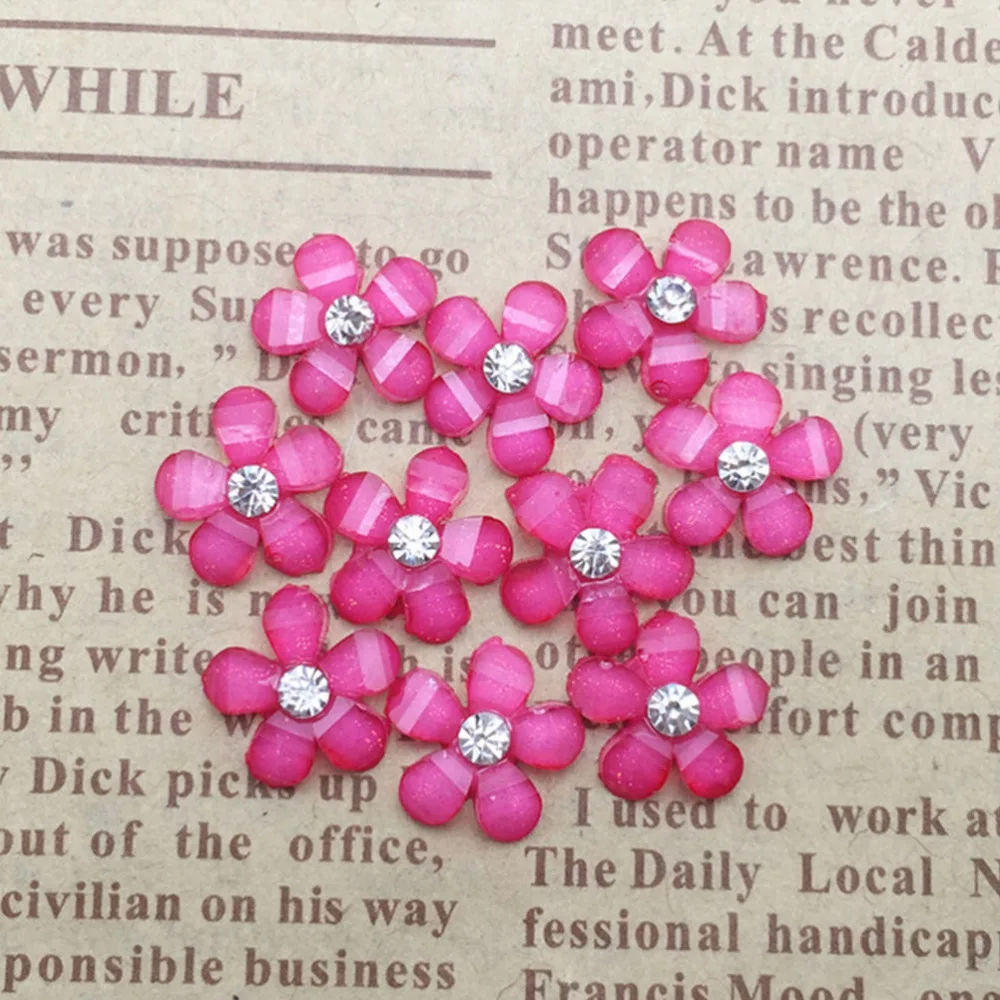 20pcs/LOT Cute Resin Flower With Rhinestone Flatback Cabochon For Jewelry Findings DIY Phone,nail Art Decoration