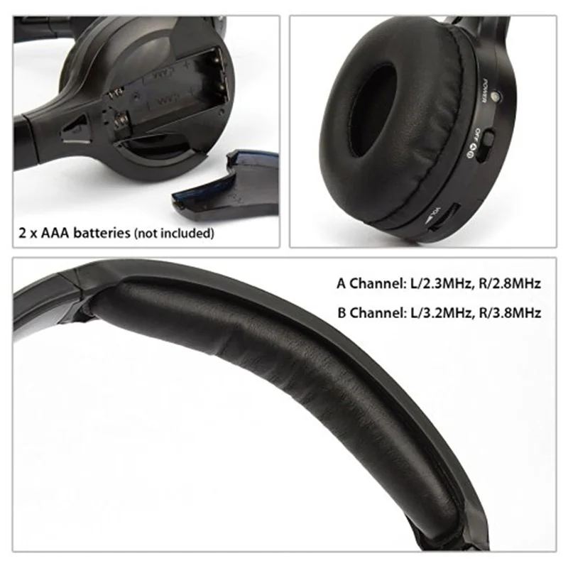 Infrared Stereo Wireless Headphones Headset  IR in Car roof dvd or headrest dvd Player two channels