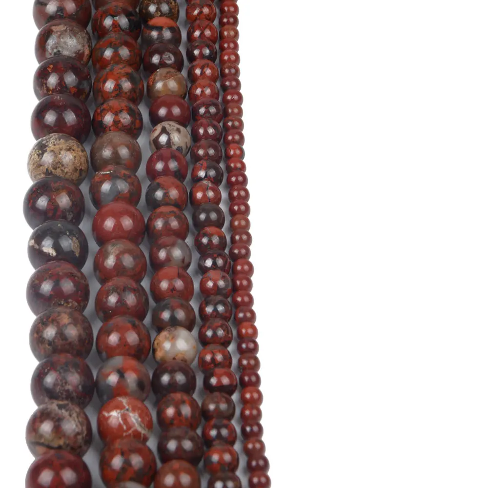 4/6/8/10mm Semi-Precious  Sesame Red Stone Beads Natural Mineral Flower Red stone Beads for Jewelry making bulk order