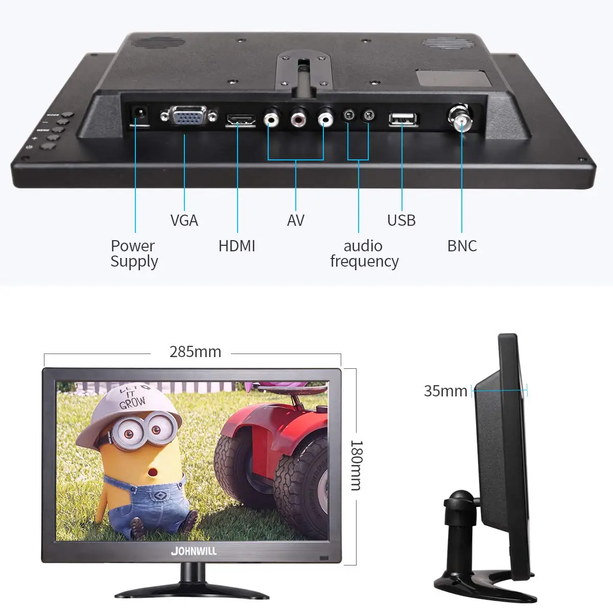 Imagem -03 - Polegada hd Pequeno Mini Monitor Portátil pc Ips 1080p Lcd Monitor de Jogos Hdmi Vga Usb Bnc av 12v dc para Raspberry pi pc 12