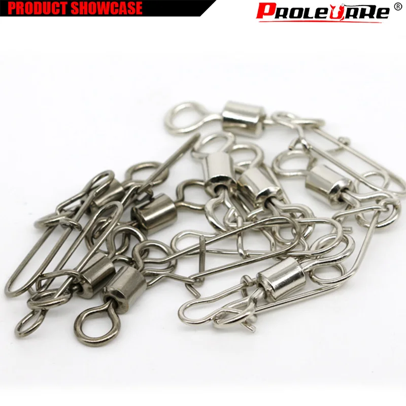 Proleurre 10pcs Fishing Connector Pin high speed Bearing Rolling Swivel Stainless Steel with Snap Fishhook Lure fishing Tackle