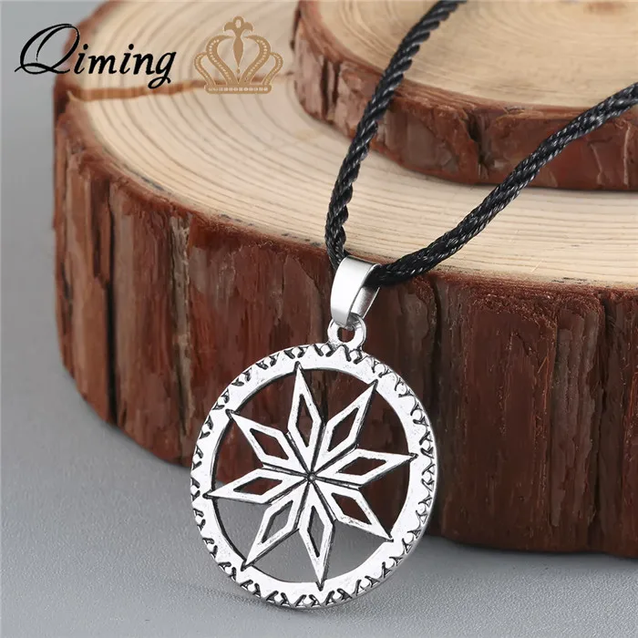 QIMING Alatyr Slavic Pendant Perun Protect God Runes Family Success Sun Good Handcrafted Norse Jewelry Women Leather Necklace