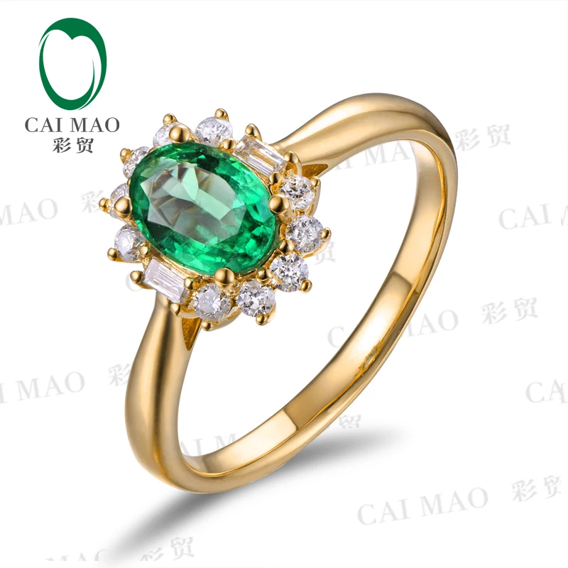 CaiMao 0.80ct Natural Emerald 18KT/750 Gold 0.28ct Full Cut Diamond Engagement Ring Jewelry Gemstone