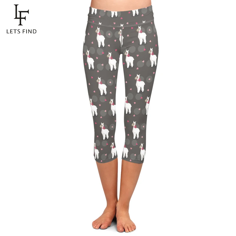 LETSFIND Women 2019 Summer High Waist Stretch Leggings Sheep Print Girls Slim Capri Leggings Female Mid Calf  Pants