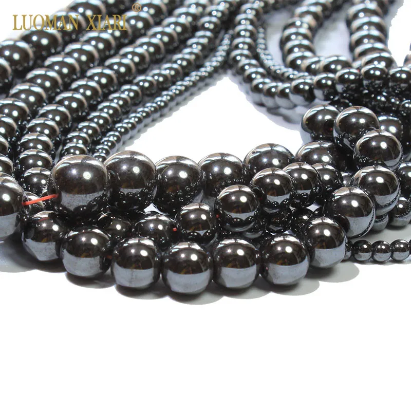 Wholesale Natural Round Stone Beads Black Hematite Iron Selectable 4/6/8/12MM For Jewelry Making DIY Bracelet Necklace 15\'\'