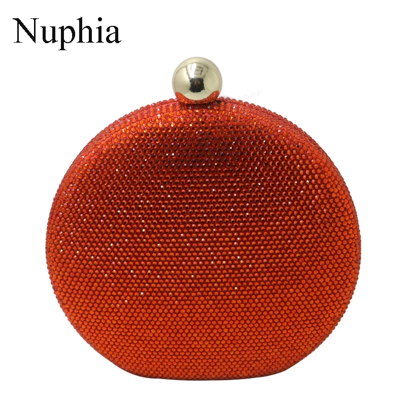 

Nuphia Women Big Round Crystal Clutches and Evening Clutch Bags Orange Red