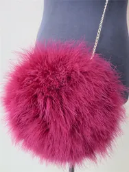 Natural Ostrich Feather Fur Bag for Women, Little Pack, Black, Pink, 9Colors, Round Furry, New Style, S61