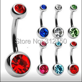 double gem belly ring, press fit body piercing jewelry, Sexy Body Jewelry double gem belly rings Navel Rings