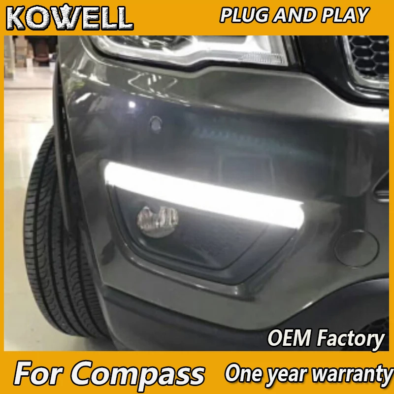 KOWELL Car Styling For Jeep Compass 2017 2018 Yellow Turn Signal Light Style Relay 12V Car DRL Daytime Running Light