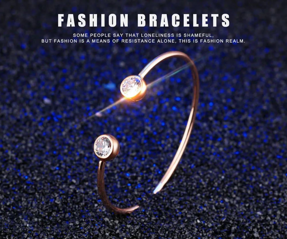 JeeMango Trendige OL-Style Edelstahl Offene Armreifen für Frauen Klassische Eingelegte Kubische Zirkonia Hochzeits-Manschettenarmbänder B18094 – Detail 1