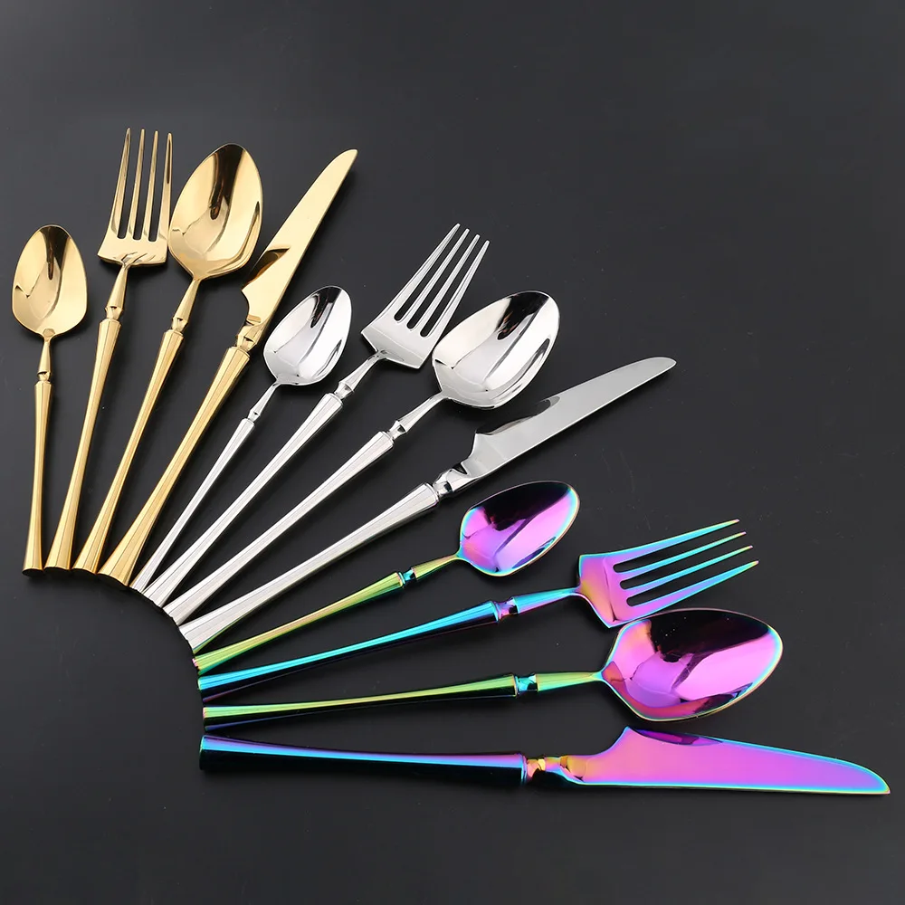 24PCS Cutlery 18/10 Stainless Steel Knife Fork Set Portable Travel Metal Tableware Kitchen Accessories Set Drop Shipping