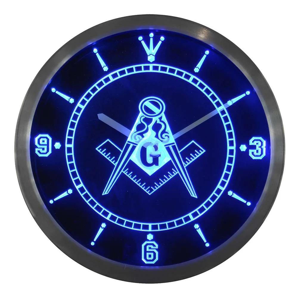 nc0087 Masonic Mason Freemason Neon Light Signs LED Wall Clock