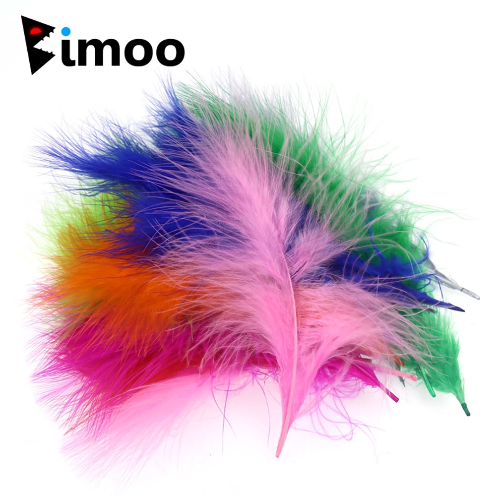 Bimoo 200pcs/Pack Colored Marabou Feather for Tying Streamer Flies Jig Lure Woolly Bugger Leech Fly Bait Fish Tying Material