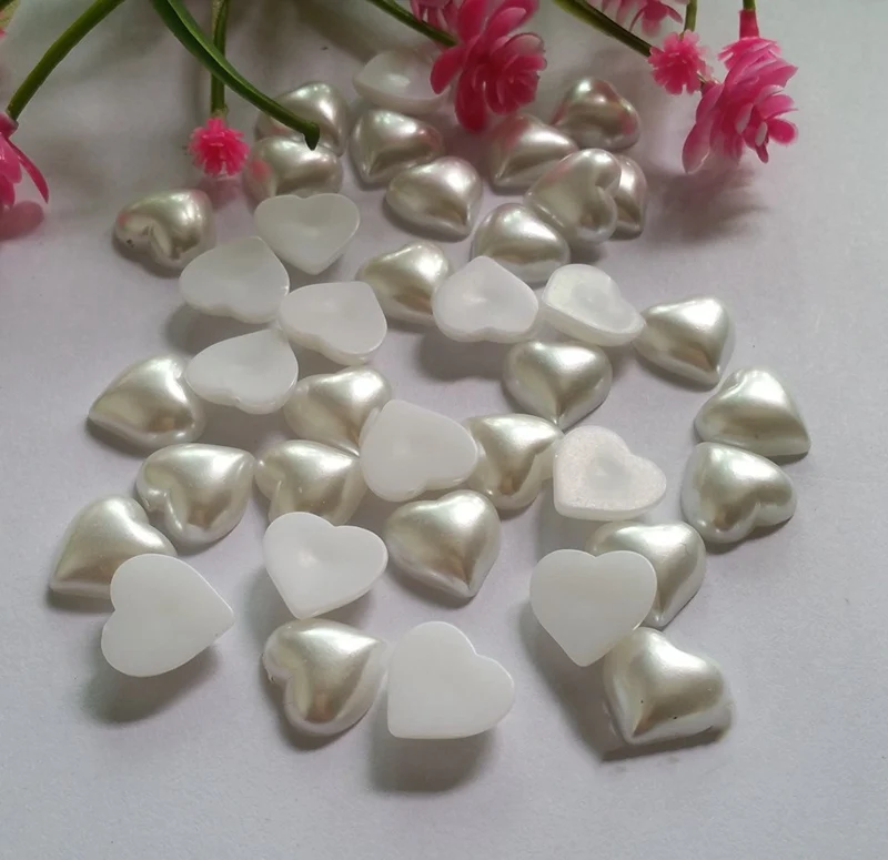 100pcs/lot 10mm Flatback ivory heart Pearl Christmas Craft Embellishment Wedding Decoration