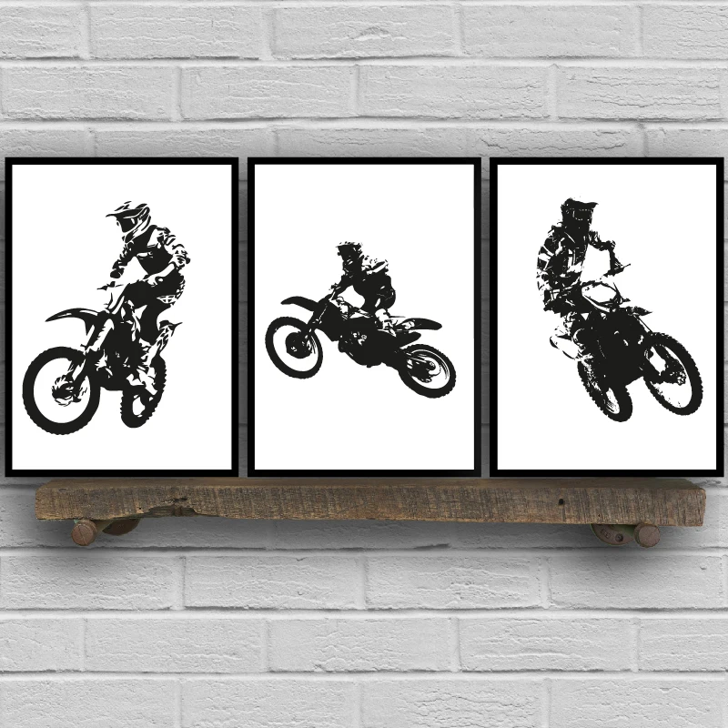 Motocross Rider Posters Canvas Art Prints Black and White Motorcycle Racer Modern Art Painting Boys Room Home Wall Art Decor