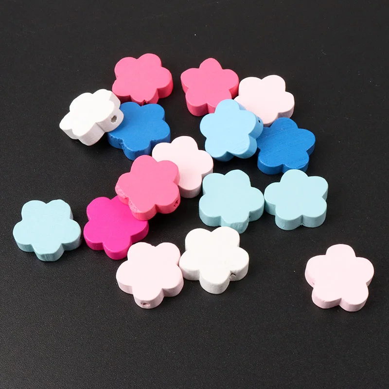 20pcs Multicolor Flower Pattern Wooden Natural Spacer Beads For Jewelry making DIY 19mm KL31