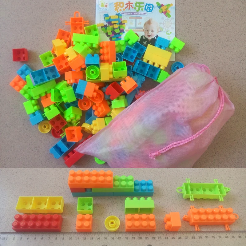 Giocattolo di blocchi impilabili portatili multicolori da 90 pezzi per bambini Blocchi di plastica classici per bambini