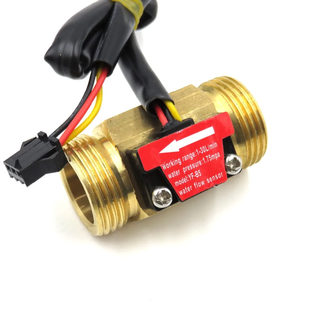 Hall Effect Water Flow Sensor Counter Indicator Flowmeter G3/4 DN20 Male Thread Brass 1-30L/min 50mm Long