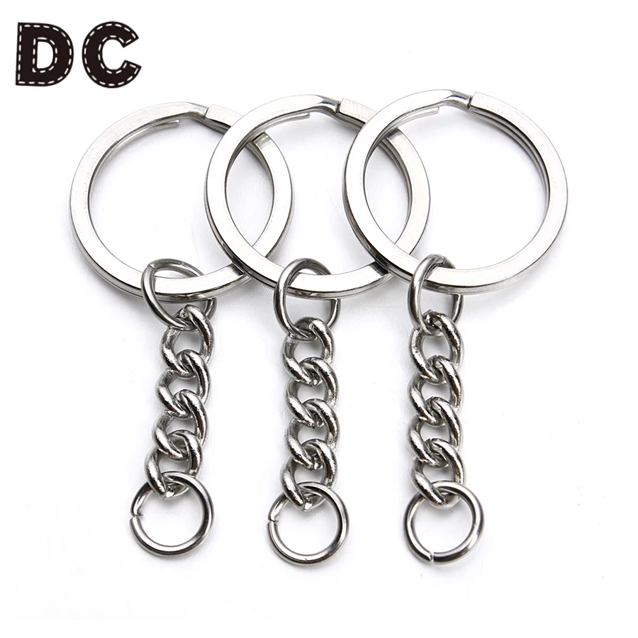 

DC 5pcs/lot 316L Stainless Steel Silver Color Key Chain Key Ring With Extender Chains Dia 28mm fit DIY Jewelry Making Compents