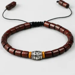 Natural Wood Beaded Bracelets OM Mala Beads Charm Bracelet Men Women Handmade Woven Wrist Buddha jewelry