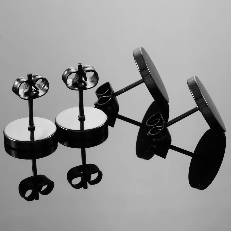 2Pcs/lot Surgical Steel Earrings Black Circle Ear Stud Piercing Male Cartilage Helix Earring Piercings Jewelry For Unisex