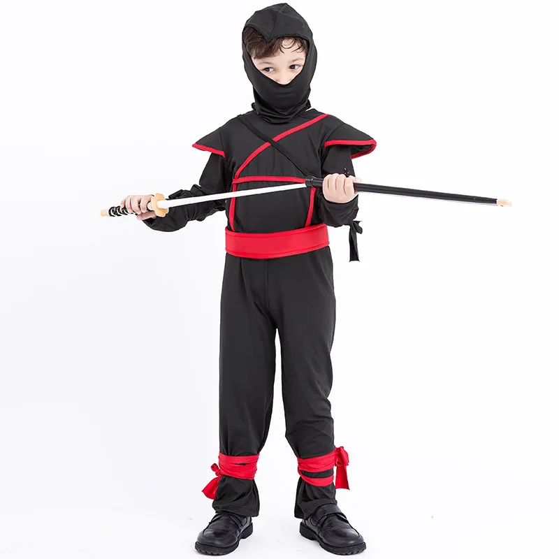 Children Super handsome Boy Kids black ninja warrior costumes Christmas Day New Year Purim Halloween party game gift