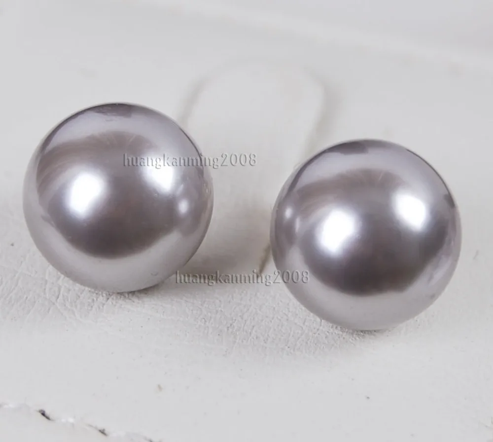 GRATIS VERZENDING 10mm Grey south sea shell parel zilveren oorbellen AAA