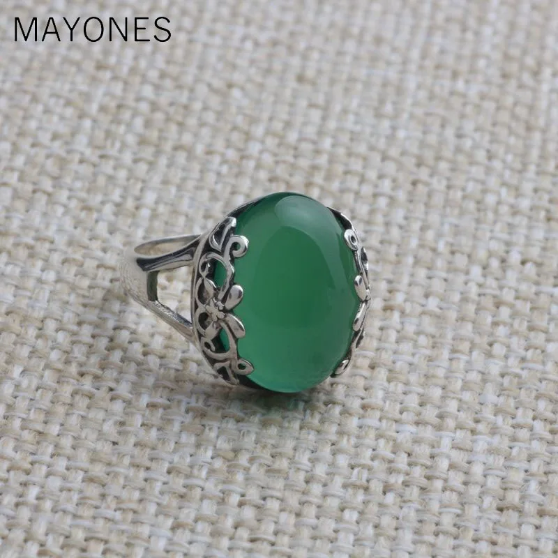 Natural Stones Green Agat es Ring Genuine 925 Silver Rings Jewelry for Women Gift