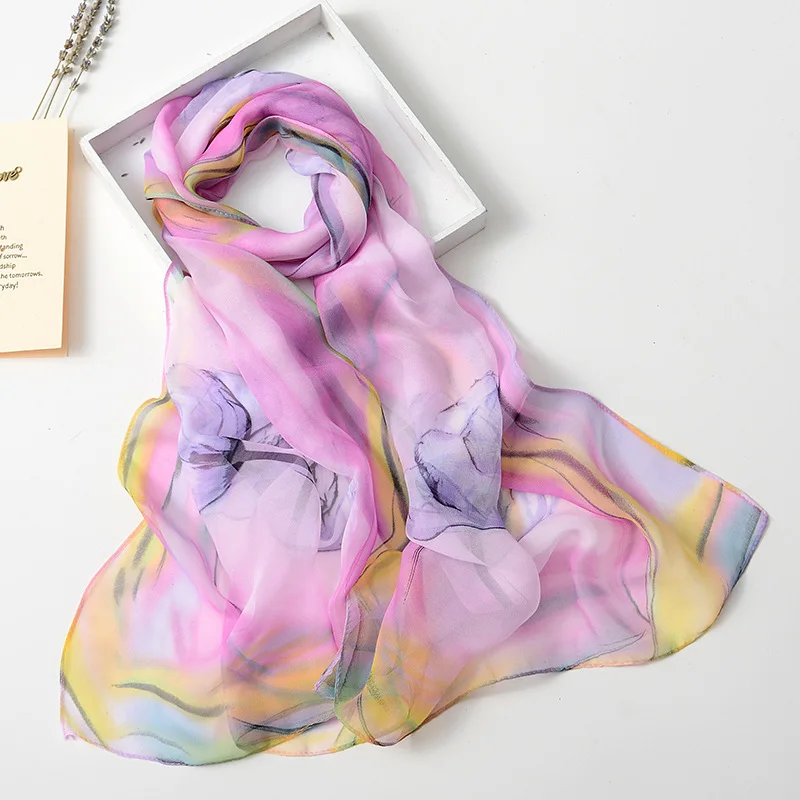 New Fashion Hot Design Luxury Tulip Flower Print Women Foulard Chiffon Georgette Scarf Elegant Summer Long Shawl Bandana M291