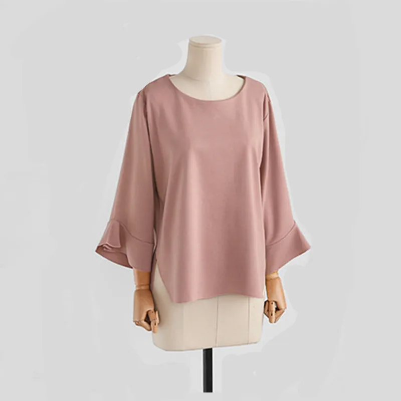 Chemisier en mousseline de soie de haute qualité pour femme, haut décontracté, manches évasées, blanc, noir, rose, vêtements féminins, grande taille 4XL