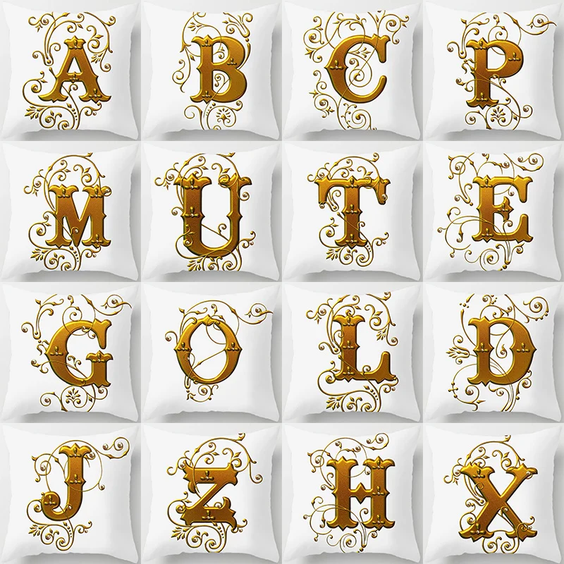 

26 Letters Cushion Cover 26 Letters Gold Printing Alphabet Pillow Case Cover Home Decorative Pillowcase Letters Cushion Cover