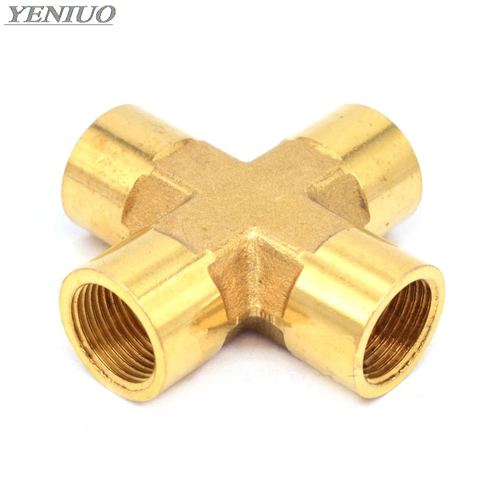 Brass Pipe Fitting 4 Way Connector Cross 1/4