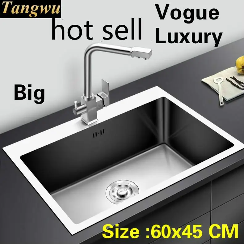 

Free shipping Apartment big kitchen manual sink single trough do the dishes food grade 304 stainless steel hot sell 60x45 CM