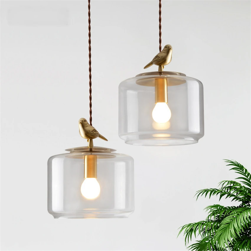 Nordic Aquarium Brass Birds Pendant Lights Restaurant Living Children's Room Bedroom Bar Bedside Animal Hanging Lamps Fixtures