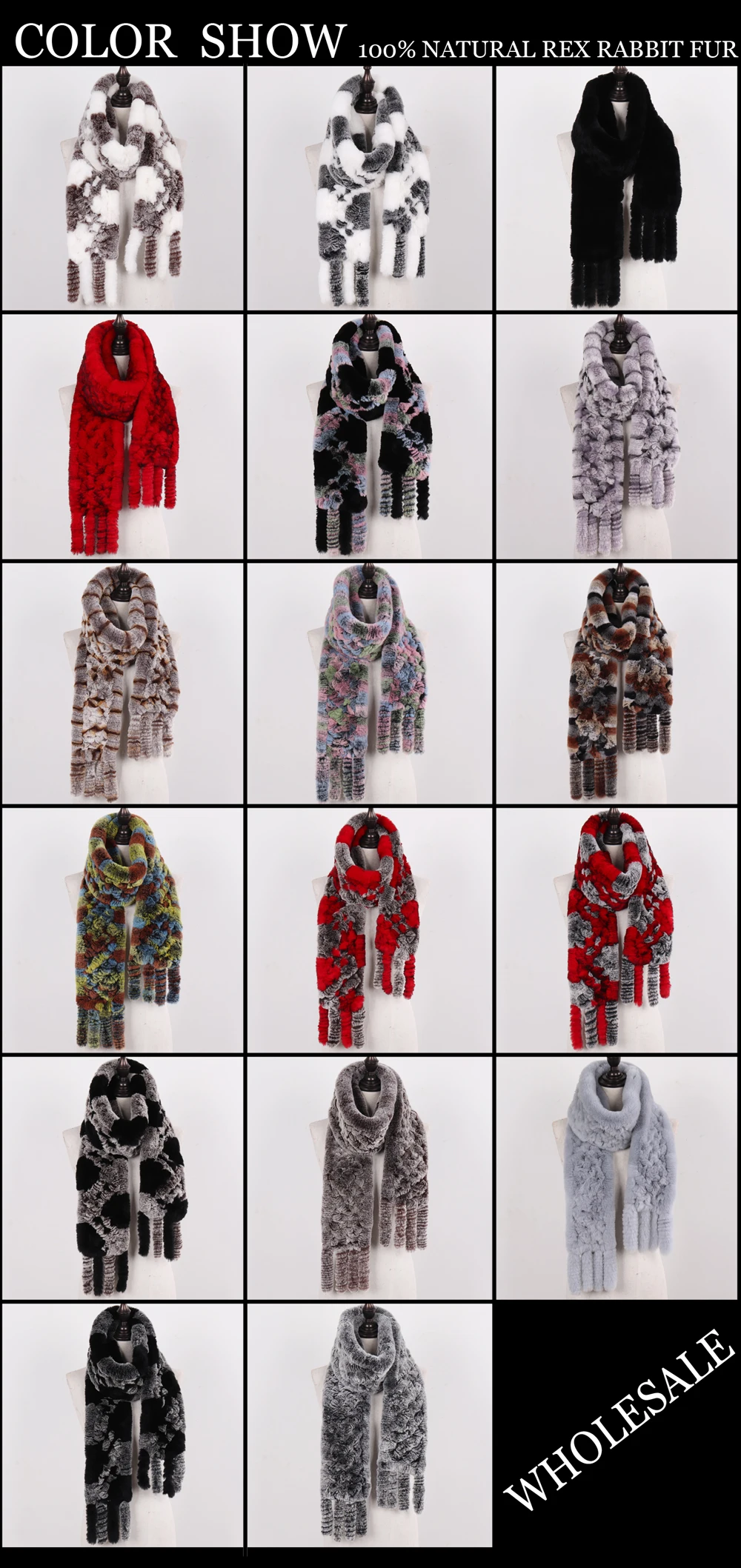 Neue Damen-Schals aus 100% natürlichem Rex-Kaninchenfell, langer Stil, gestrickte Rex-Kaninchenfell-Quastenschals, warme Echtfell-Schals für den Winter. – Detail 1