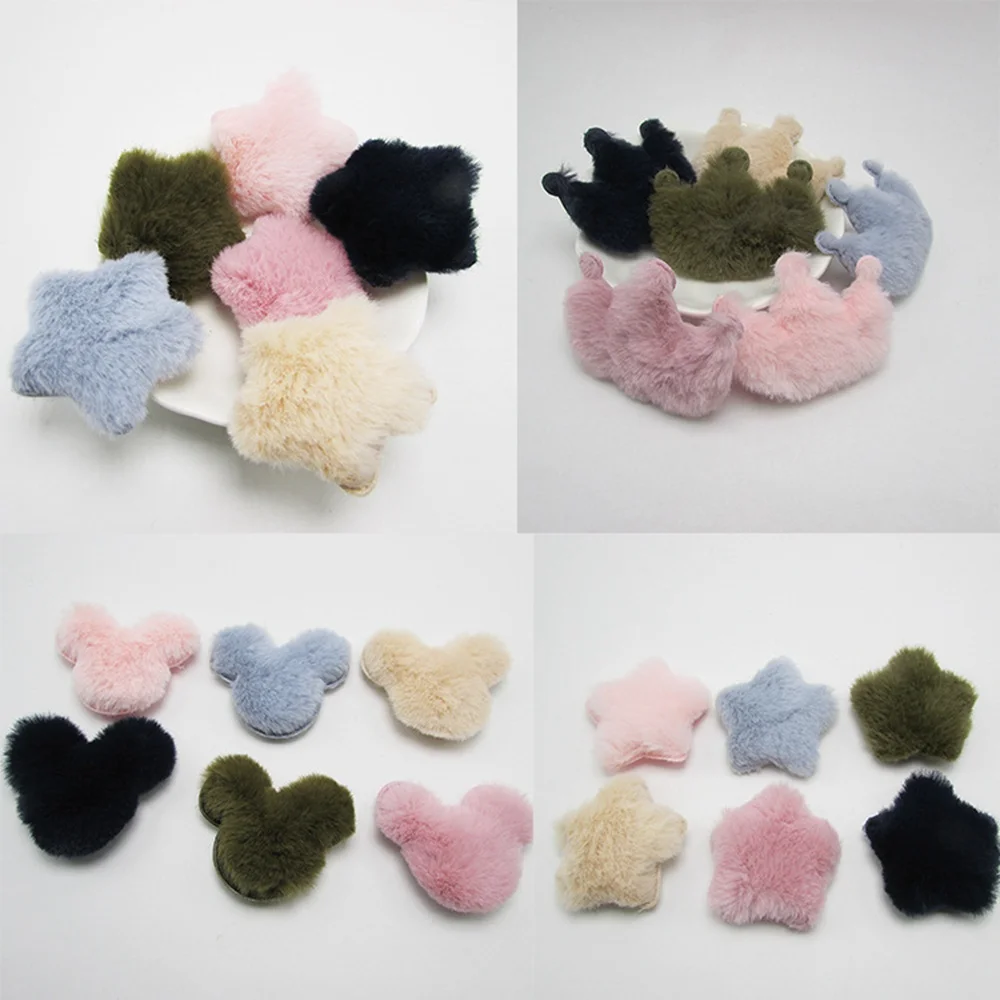 

100pcs/lot Big Plush fluffy Star Crown Mouse Patches Appliques for garment Girl Hair Jewelry DIY accessories