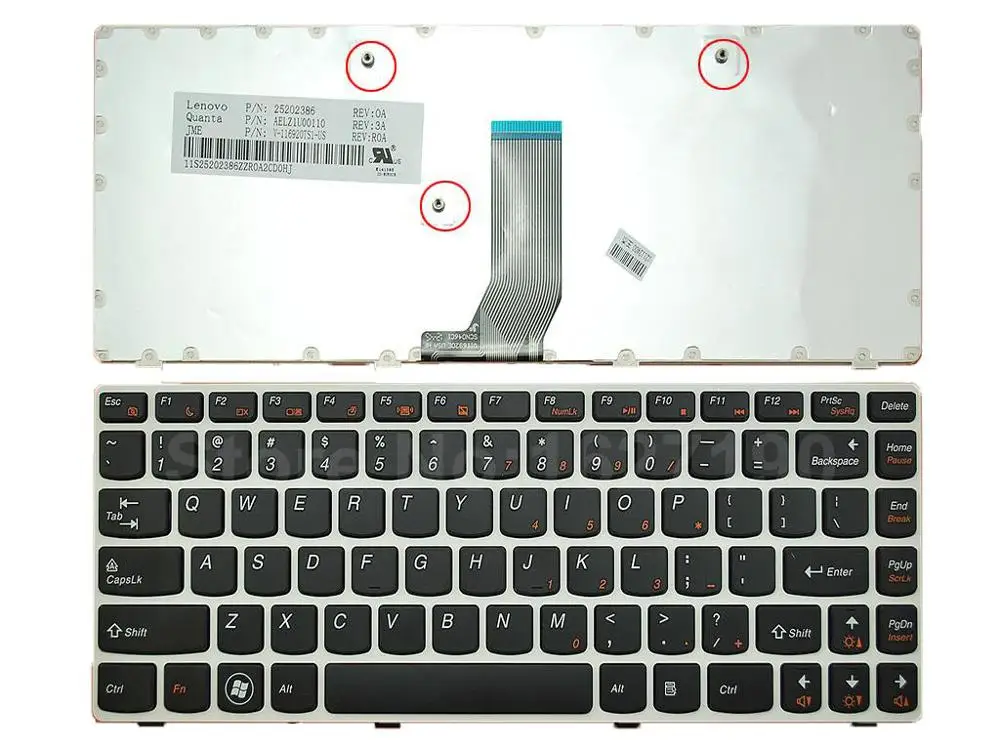 

US Notebook Laptop Keyboard For LENOVO Z380 Z480 Z485 G480 G485 WHITE FRAME BLACK PN:25202386 V-116920TS1-US