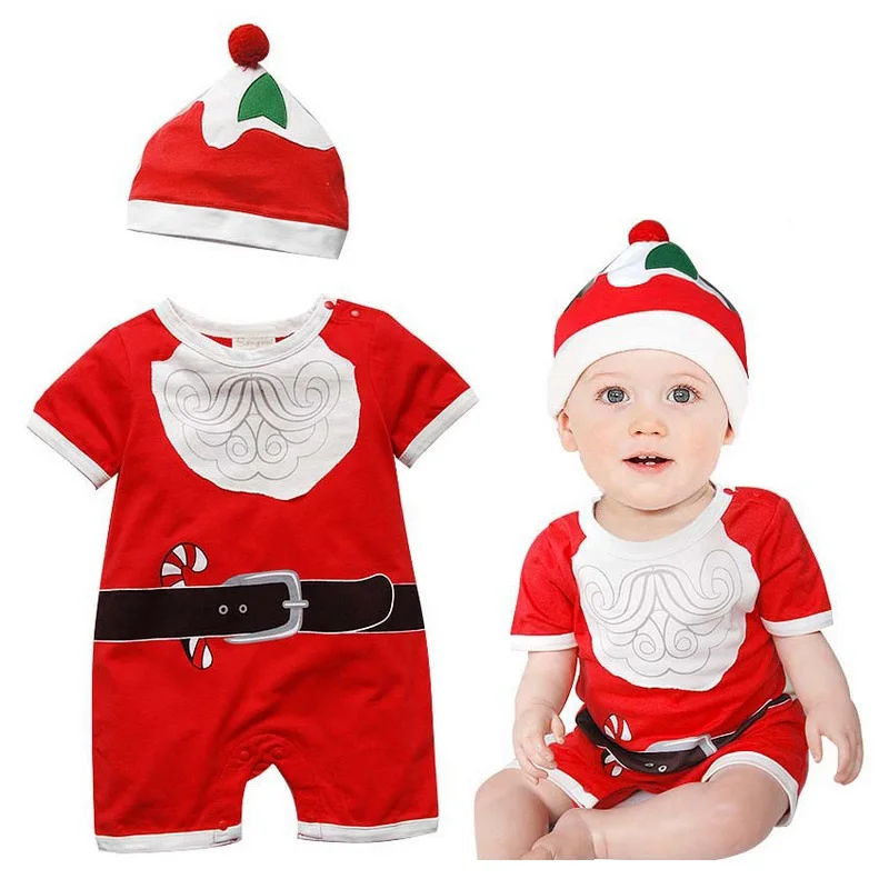 

Hooyi Baby Christmas clothes sets Boys Shortall+Hat bebe clothes suit one-piece clothing Rompers Red Costumes