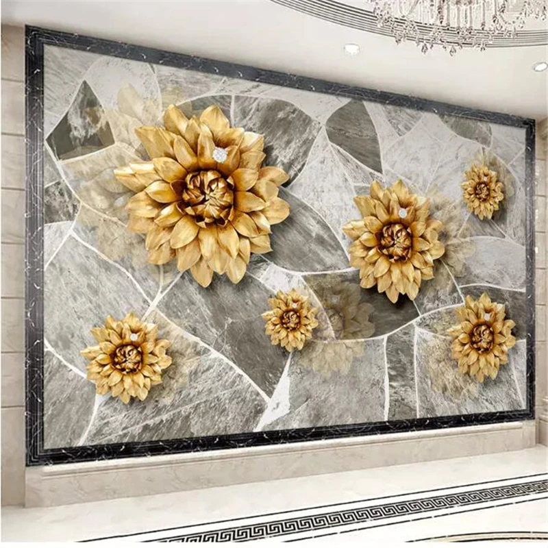 

wellyu papel de parede para quarto Custom wallpaper Sunflower 3d marble texture luxury European TV background wall behang