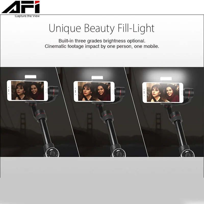 AFI-Stabilisateur de téléphone portable V5, cardan, bâtons de selfie, 3 axes, smartphone, iPhone X, 8, 7, Samsung