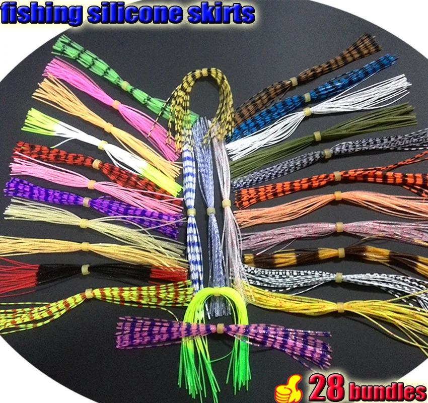 

2023new fishing silicone skirts with rattle collar total 28 bundles+2(extra)/lot fly tying lure making craft bass jigs spinner