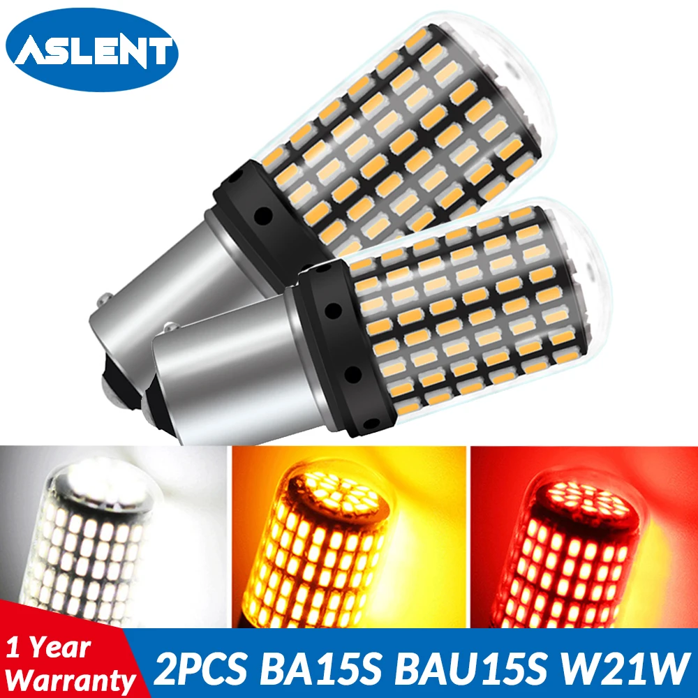 

ASLENT 2PCS 1157 1156 BA15S P21W BAU15S PY21W T20 7440 W21W LED Bulbs 144smd led CanBus No Error lamp For Turn Signal Light